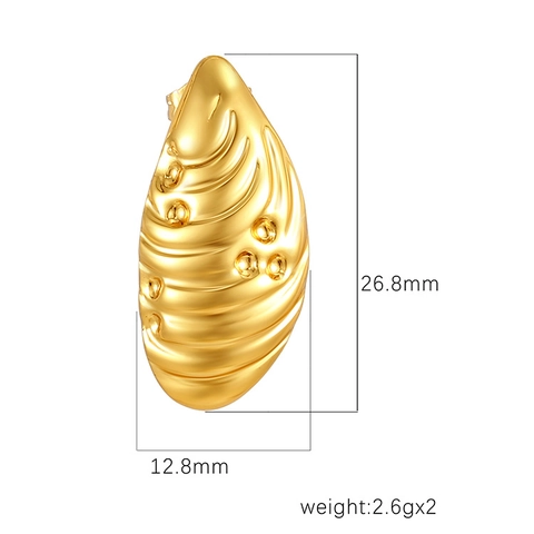 Pendientes De Botón Con Forma De Concha Acero Inoxidable Chapado En Oro De 18K Texturizado Irregular Estilo Vintage Mujer