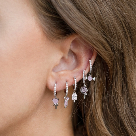 Orecchini a Cerchio in Ottone con Strass a Forma di Cuore di Caramella e Gelato Oro Oro Rosa Argento Carini a Forma di Cibo Donna Gioielli