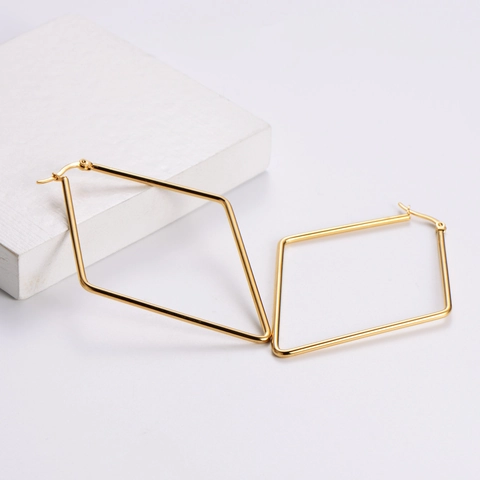 Rhombus Hoop Earrings 18K Gold Plated 316L Stainless Steel Large Geometric Minimalist Fashion Jewelry For Women