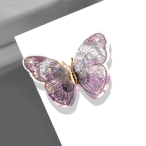Elegante Geborduurde Vlinder Speld Voor Dames Retro Legering Stof Broche Sieraden Cadeau Kleding Decoraties