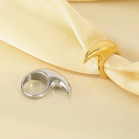 Sichelmond Ring 18K Vergoldet Edelstahl Fluid Liquid Metal Design Minimalistisch Trendy Hip Hop Schmuck Für Damen