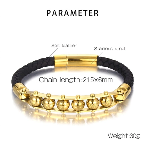 Pulsera De Cuero Trenzado Con Cuentas De Mantra Giratorias De Acero Inoxidable Joyería Étnica Retro Para Hombre