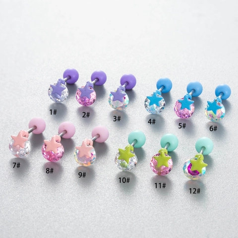 Star Cartilage Piercing Ear Stud With Zircon Copper Inlaid And Stainless Steel Earring Post Sweet Dopamine Style Women
