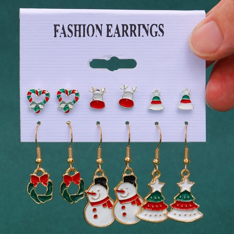 Weihnachts-Ohrstecker-Kollektion Für Damen Zinklegierung Strass Weihnachtsmann Rentier Schneeflocke Emaille Feiertag Ohrschmuck