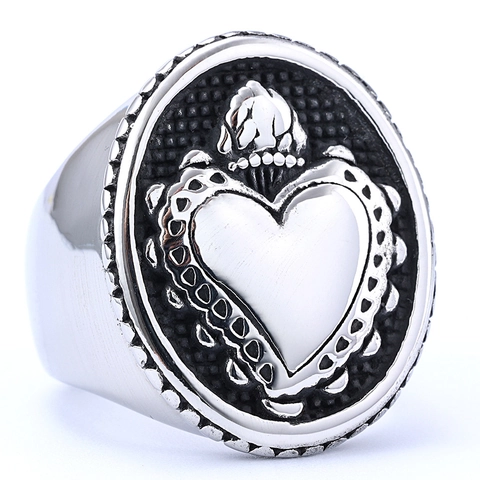 Anello Da Uomo In Acciaio Inossidabile Vintage Gothic Punk Croce Crociata Scudo Cuore Smalto Rosso Gioiello