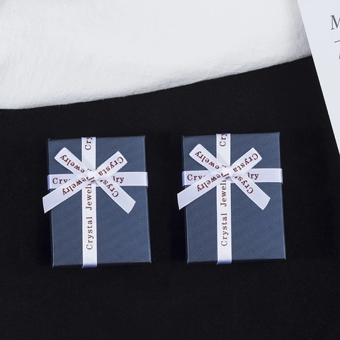 Scatola Per Gioielli Confezione Regalo Blu Scuro Con Nastro Per Collana Anello Orecchino Bracciale Esposizione Conservazione