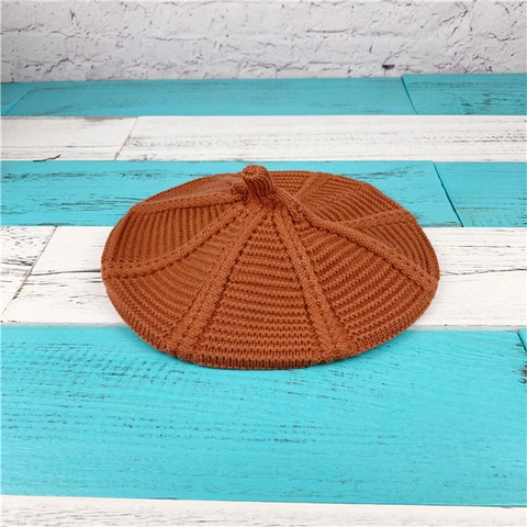 Women Knitted Beret Hat Autumn Winter Warm Retro Painter Cap Solid Color Twisted Cable Knit Fashion Accessory