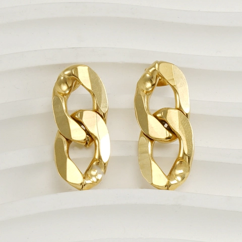 Geometrische Grove Schakelketting Oorbellen 18K Verguld Titanium Staal In elkaar Grijpende Dubbele Ring Minimalistisch Dames