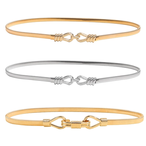 Cintura A Catena Elastica In Metallo Da Donna Oro Argento Maglia A Molla Decorazione Vestito Fibbia A Gancio
