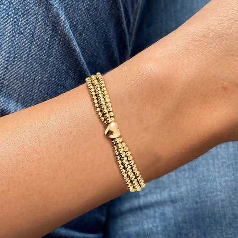 Multi Layer Beaded Bracelet 18K Gold Plated Copper Heart Pendant Adjustable Braided Rope Fashion Jewelry For Women
