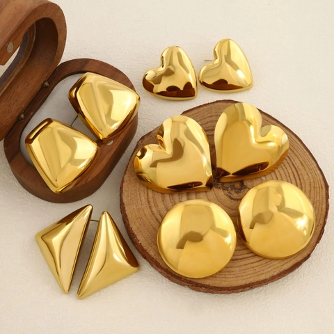 Edelstahl Herz Geometrische Ohrstecker Für Damen Poliert PVD 18K Gold Silber Plattiert Klassisch Minimalistisch Mode Ohrschmuck Geschenk