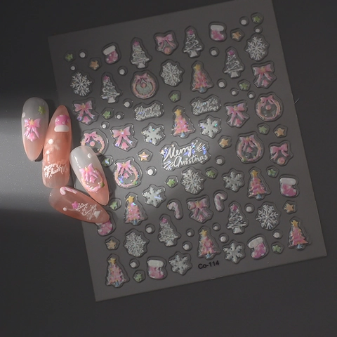 Stickers Ongles Relief 5D 3D Auto-Adhésif Noël Flocon Neige Arbre Fleur Papillon Imperméable Décoration Manucure Femmes