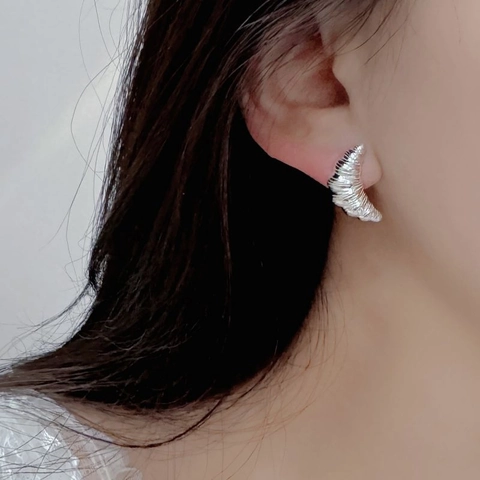 Orecchini A Lobo Croissant Increspati Argento Sterling 925 Design Di Nicchia Francese Gioielli Minimalisti Per Donna