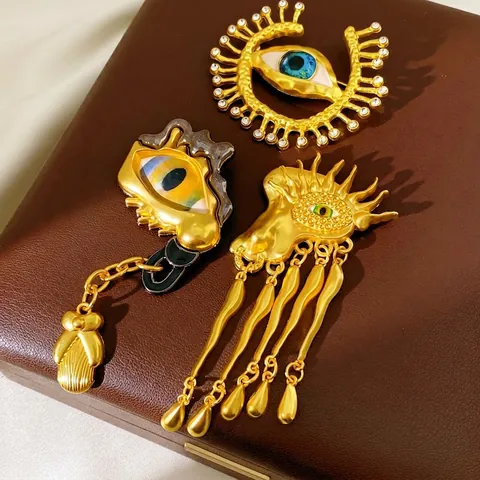 Spilla A Forma Di Occhio Surrealista Vintage Lega Resina Strass Malocchio Nappa Gioielli Di Moda Artistica Per Donne