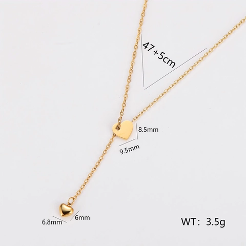 Collar Minimalista Con Colgante De Corazón En Forma De Y Borla Acero Inoxidable 304 Chapado En Oro Para Mujer