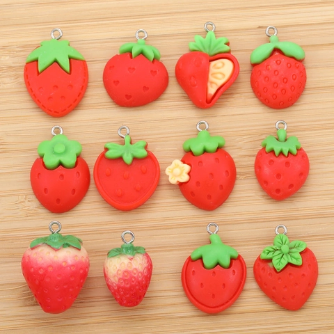 Ciondoli A Fragola In Resina Con Anello In Metallo Per Gioielli Fai-Da-Te Portachiavi Accessori Per Orecchini Stile Realistico