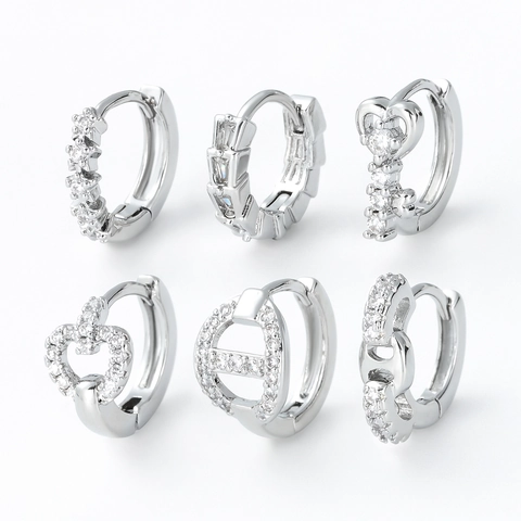 Minimalist Copper Zirconia Huggie Hoop Earrings For Women Gold Silver Plated Geometric Heart Chain Link Design Fashion Jewelry