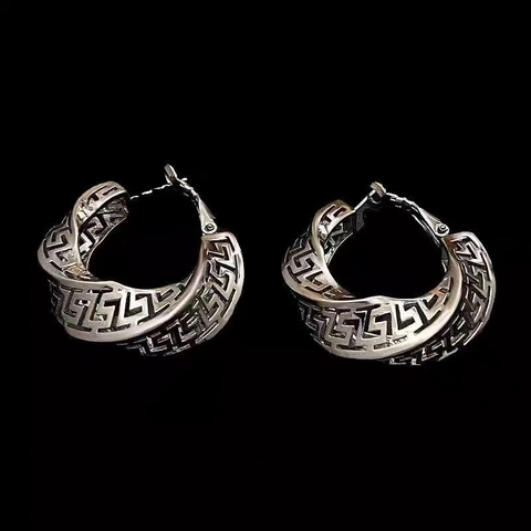 Orecchini a Cerchio Vintage in Rame con Greca Greca Traforata per Donna Gioielli Geometrici Torsadé di Lusso Accessori