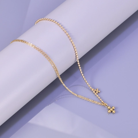 Collar con Colgante de Cruz de Acero de Titanio Chapado en Oro de 18K para Mujer Cadena de Empalme de Cuentas Minimalista Joyería