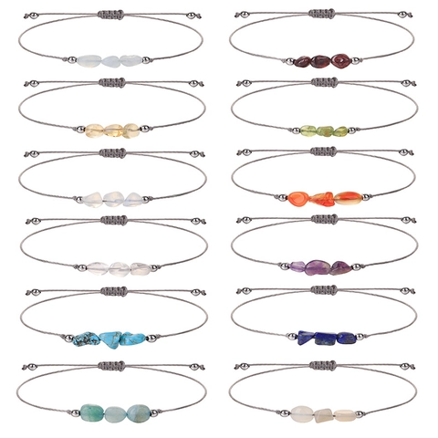 Natural Stone Chip Birthstone Bracelet Adjustable Handmade Braided Rope Healing Gemstone Gift For Women Jewelry