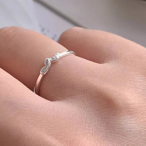 S925 Sterling Zilveren Hart Ring Voor Vrouwen Minimalistisch Ingelegde Strass Verstelbare Open Vingerring Zoet Sieraden Cadeau