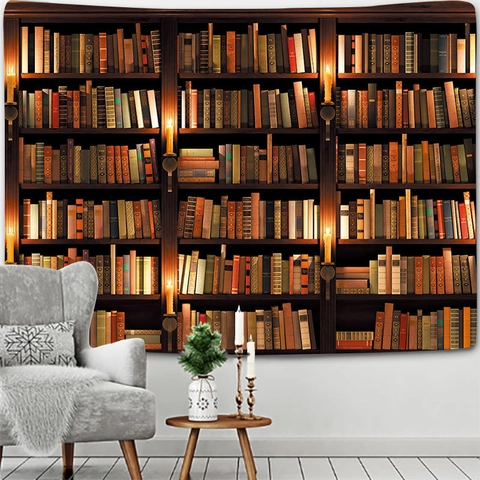 Arazzo Da Parete Biblioteca Retro Tessuto Sfondo Poliestere Motivo Libreria Realistico Per Decorazione Casa