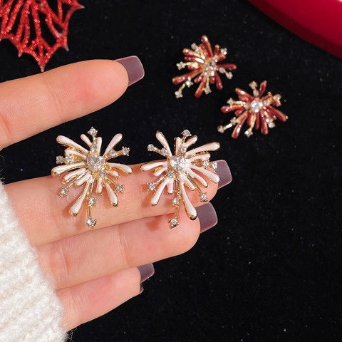 Firework Stud Earrings Enamel Starburst Heart Cubic Zirconia Gold Plated Brass With Silver Earring Post For Women