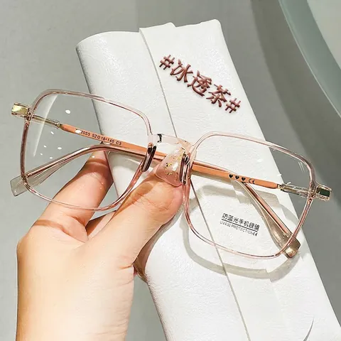 Anti Blue Light Glasses Frame Square Large Clear PC Metal Retro UV400 Ultra Light Eyeglasses For Women Men Trendy