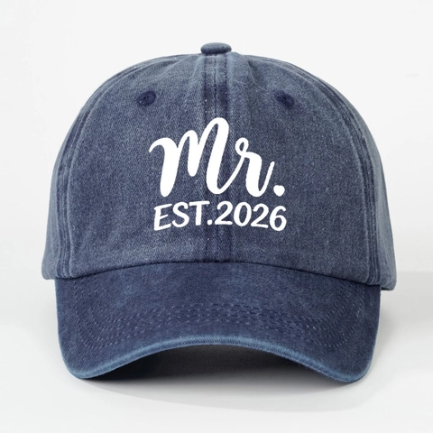 Mr Mrs Est 2026 Baseball Cap Washed Fabric Adjustable Retro Anniversary Wedding Engagement Gift Hat For Couples