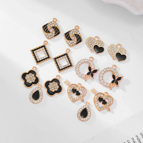 Alloy Rhinestone Drip Oil Heart Clover Pendant Charms For DIY Jewelry Making Necklace Bracelet Phone Case Accessory