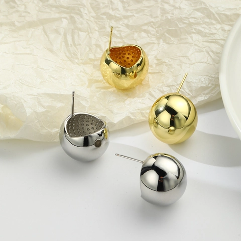 Kugel Ohrstecker 18K Vergoldetes Kupfer Hohl Geometrisch Polierte Spiegeloberfläche Minimalistisch Trendig Für Frauen