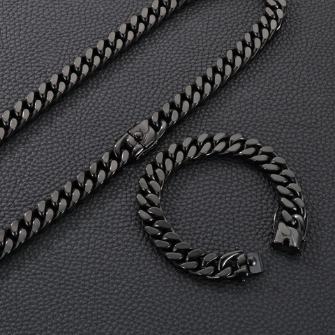 Collana E Bracciale A Catena Cubana In Acciaio Inossidabile Nero Da Uomo Gioielli Di Moda Stile Hip Hop Punk