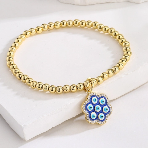 Evil Eye Blume Anhänger Armband Kupfer 18K Vergoldet Zirkon Emaille Gold Perlen Boho Luxus Schmuck Für Frauen