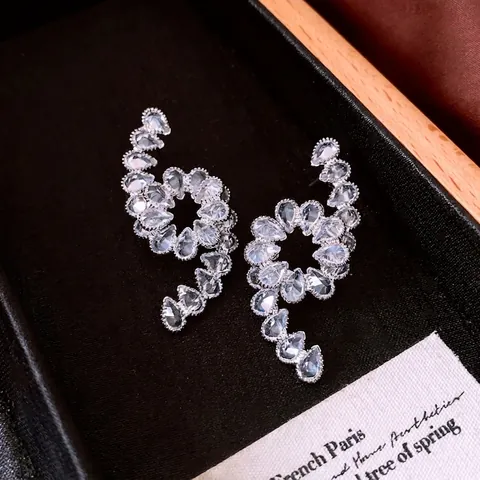 Pendientes Retorcidos Gota De Agua Circonita Cobre Y Poste Plata Esterlina 925 Joyería Lujo Francesa Para Mujeres
