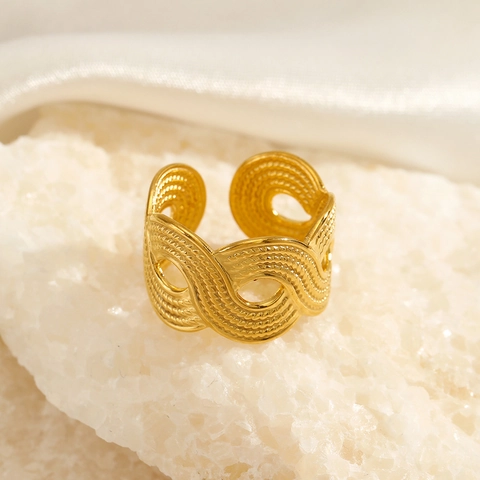Anillo Tejido De Ondas Huecas De Acero Inoxidable Banda Abierta Ajustable Joyería De Estilo INS Vintage Para Mujer