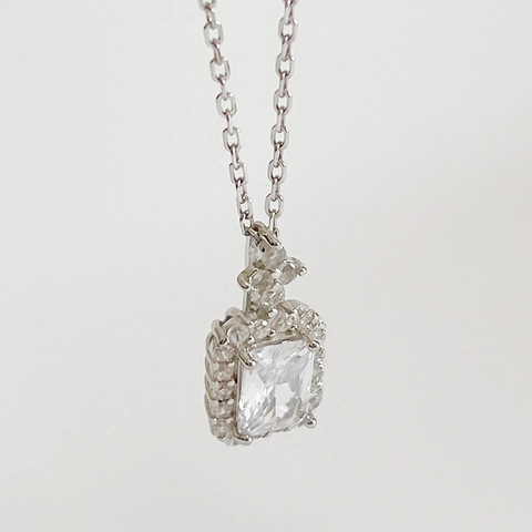 Französisch Einfache 925 Sterling Silber Rechteck Zirkon Anhänger Halskette Smaragdschliff Halo Elegante Schmuck Für Frauen