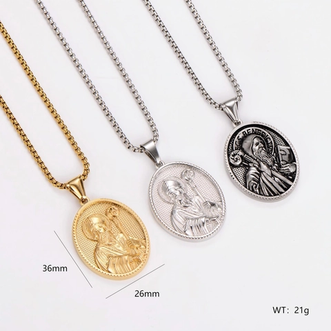 Sint Benedictus Heilige Figuur Hanger Ketting Vintage Religieuze Legering Reliëf Medaille Retro Sieraden Voor Mannen Vrouwen