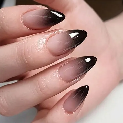 Faux Ongles Press On Amande Noir Ombré Dégradé Brillant Court Pour Femmes Halloween Fête Style Gothique Réutilisable