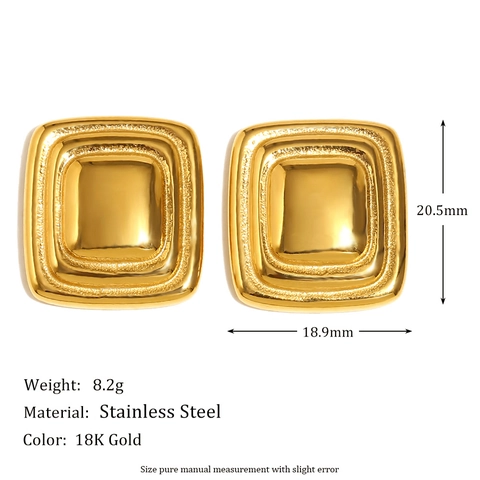 Geometric Square Frame Stud Earrings 18K Gold Plated Stainless Steel Two Tone Layered Modern Minimalist Jewelry For Women