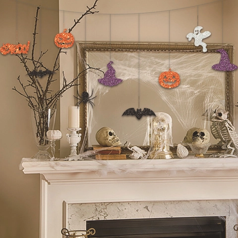 Halloween Hängegirlande Glitzer Papier Kürbis Fledermaus Geist Spinne Hexenhut Boo Banner Party Dekoration