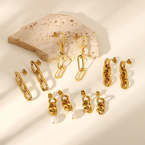 18K Gold Plated Chain Drop Earrings For Women Long Cuban Link Dangle Earrings Fashion Jewelry Geometric Loop Earrings