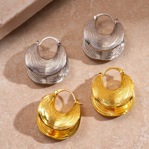 Orecchini A Cerchio In Rame Con Texture Ondulata Tondi Irregolari Mezzaluna Metallo Moda Minimalista Donna