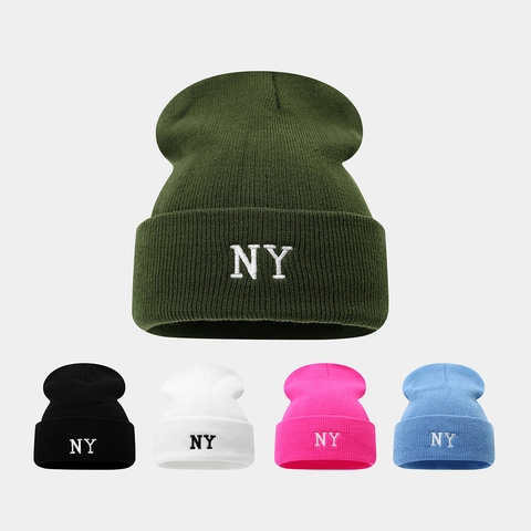 Gorro De Punto Con Bordado De Letras NY Otoño Invierno Cálido Acrílico Color Sólido Casual Deportes Al Aire Libre