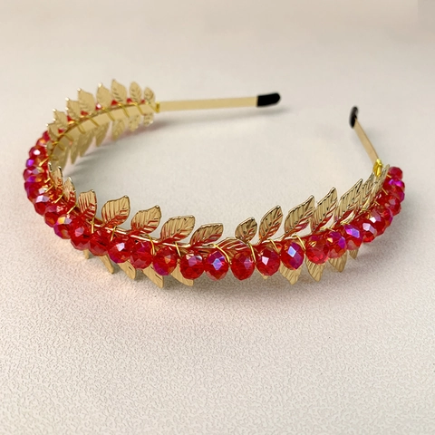 Cerchietto Foglie Dorate Con Perle Di Cristallo Corona Vintage Accessorio Capelli Fatto A Mano Per Donne