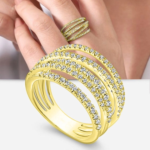 Anello Avvolgente Multistrato Rame Con Zircone Geometrico Irregolare Stile Hip Hop Gioielli Di Moda Per Donne