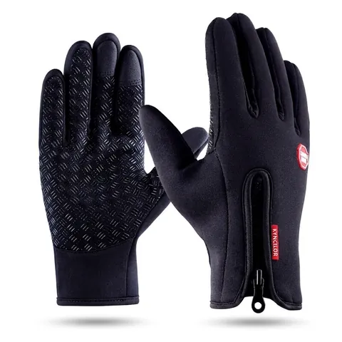 Winter Cycling Gloves Windproof Thermal Fleece Lined Touchscreen Anti Slip Water Repellent Outdoor Sports Zipper Design