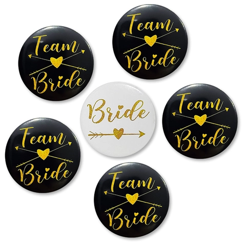 Team Bride To Be Button Badges Tinplate Pin Back Bachelorette Party Bridal Shower Wedding Accessories Black White Gold