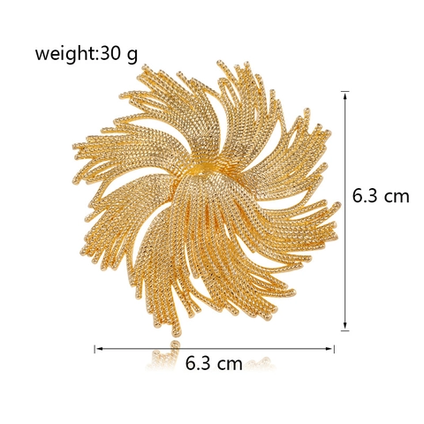 Goudkleurige Legering Vuurwerk Bloem Broche Vintage Stijl Elegante Corsage Speld Voor Dames