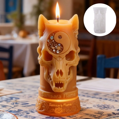 Wolfskopf Silikonform Für DIY Kerzenherstellung Gothik Yin Yang Tierknochen Design Flexible Harz Seifenform Wohndeko