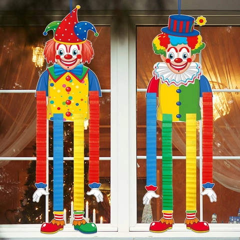 Clown Hanging Decoration Circus Theme Paper Honeycomb Telescopic Limbs Carnival Birthday Party Ornament Multi Color